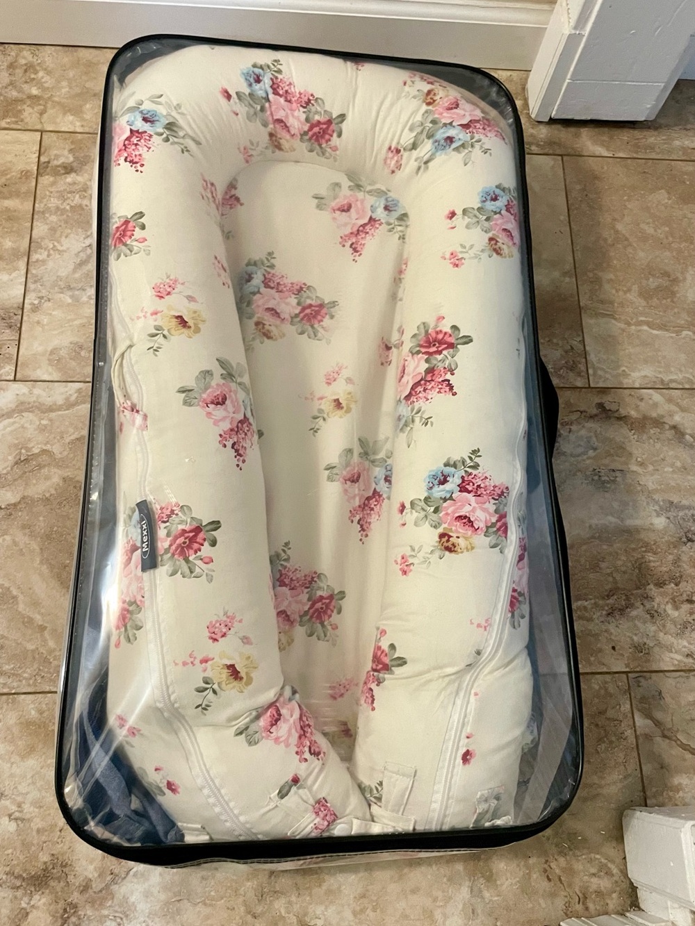 Cream Floral Infant Lounger - Pink Rose Print